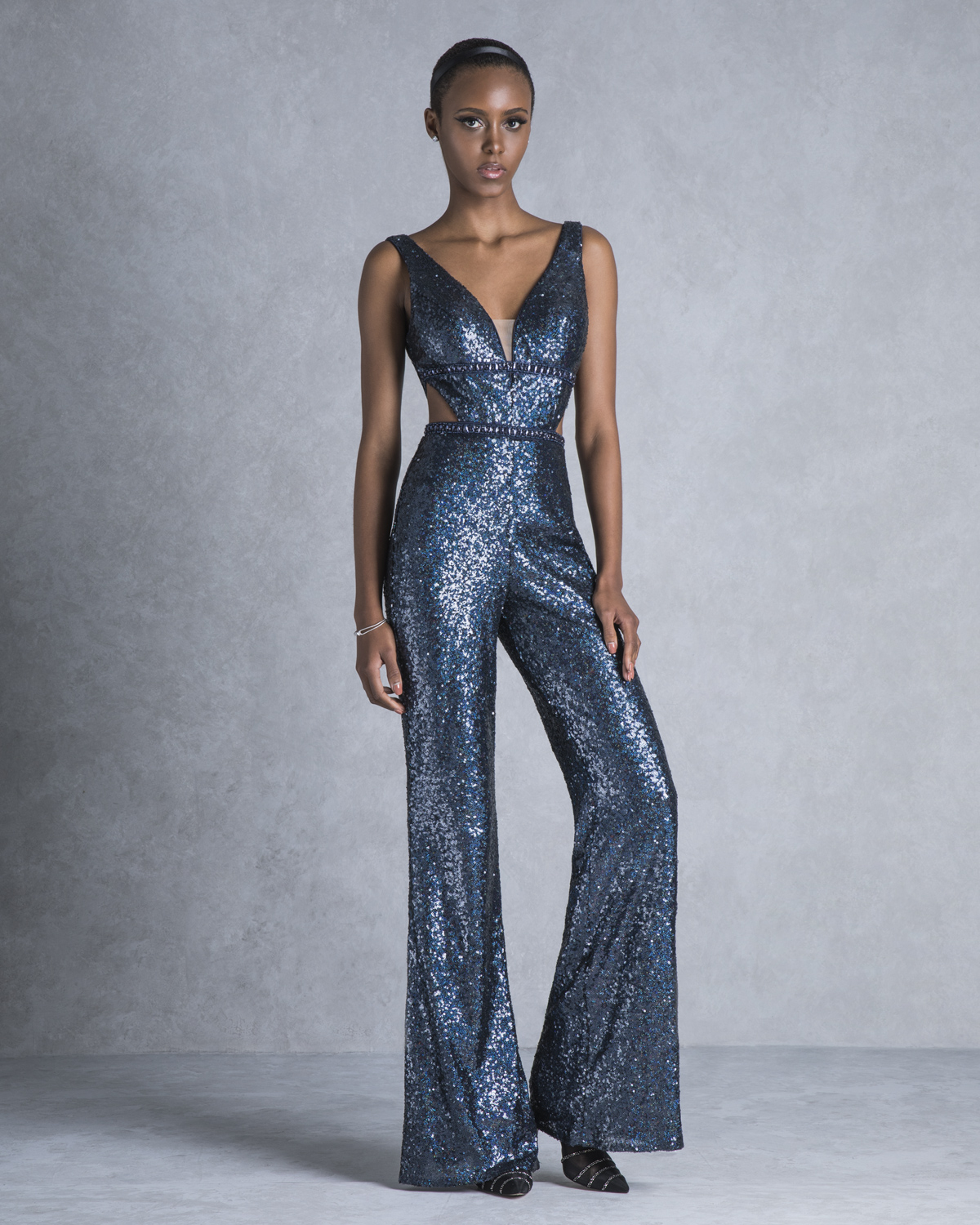 Evening jumpsuit with sequence
