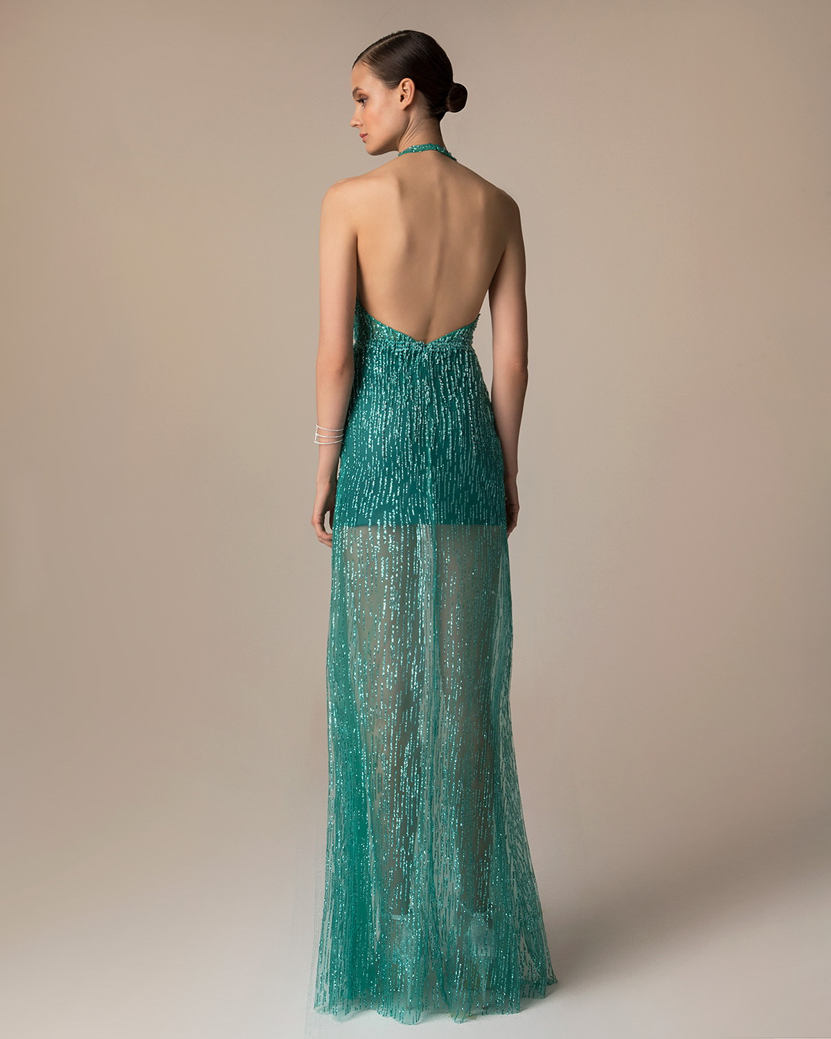 Evening Dresses / Long evening fully beaded dress with open back