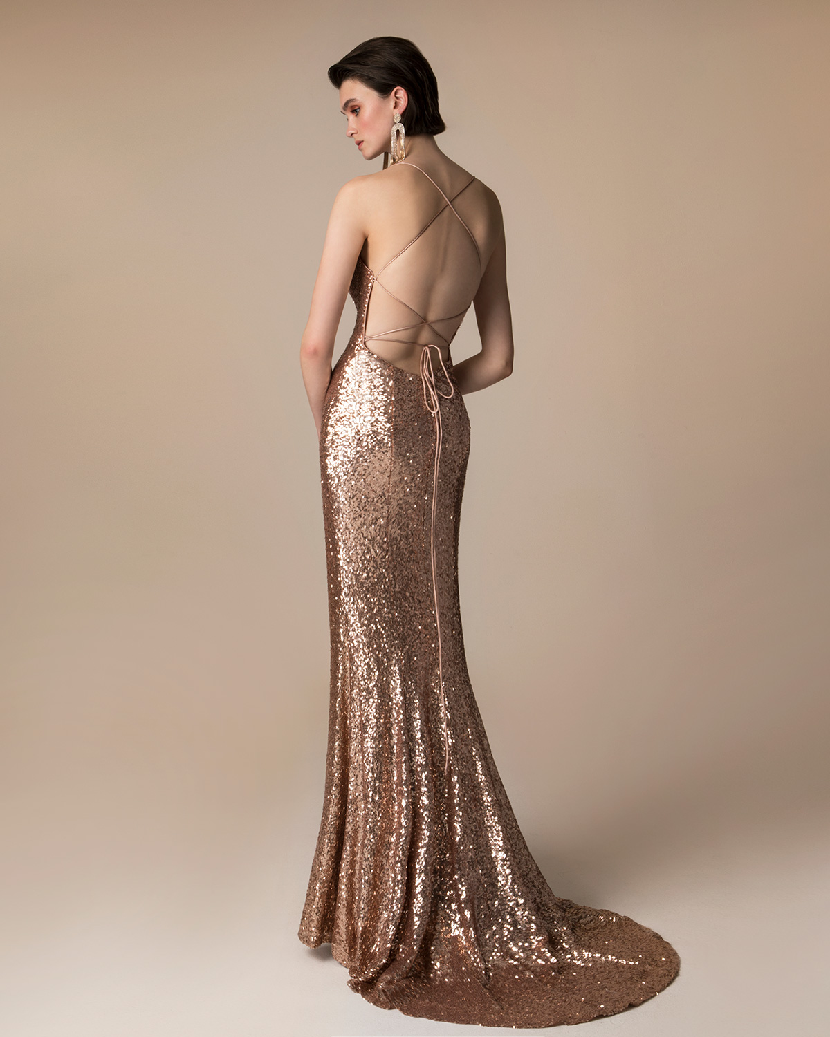 Evening Dresses / Long evening dress with sequence and open back