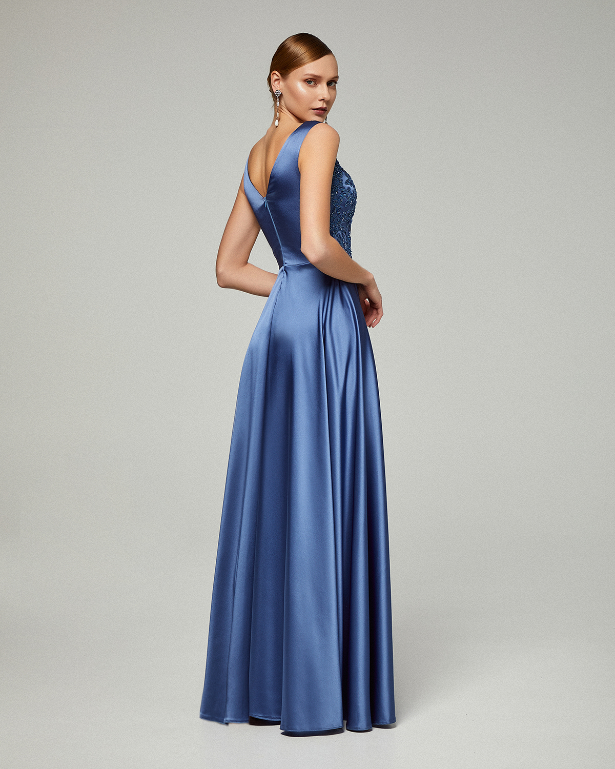Long evening satin dress for the mother of the bride