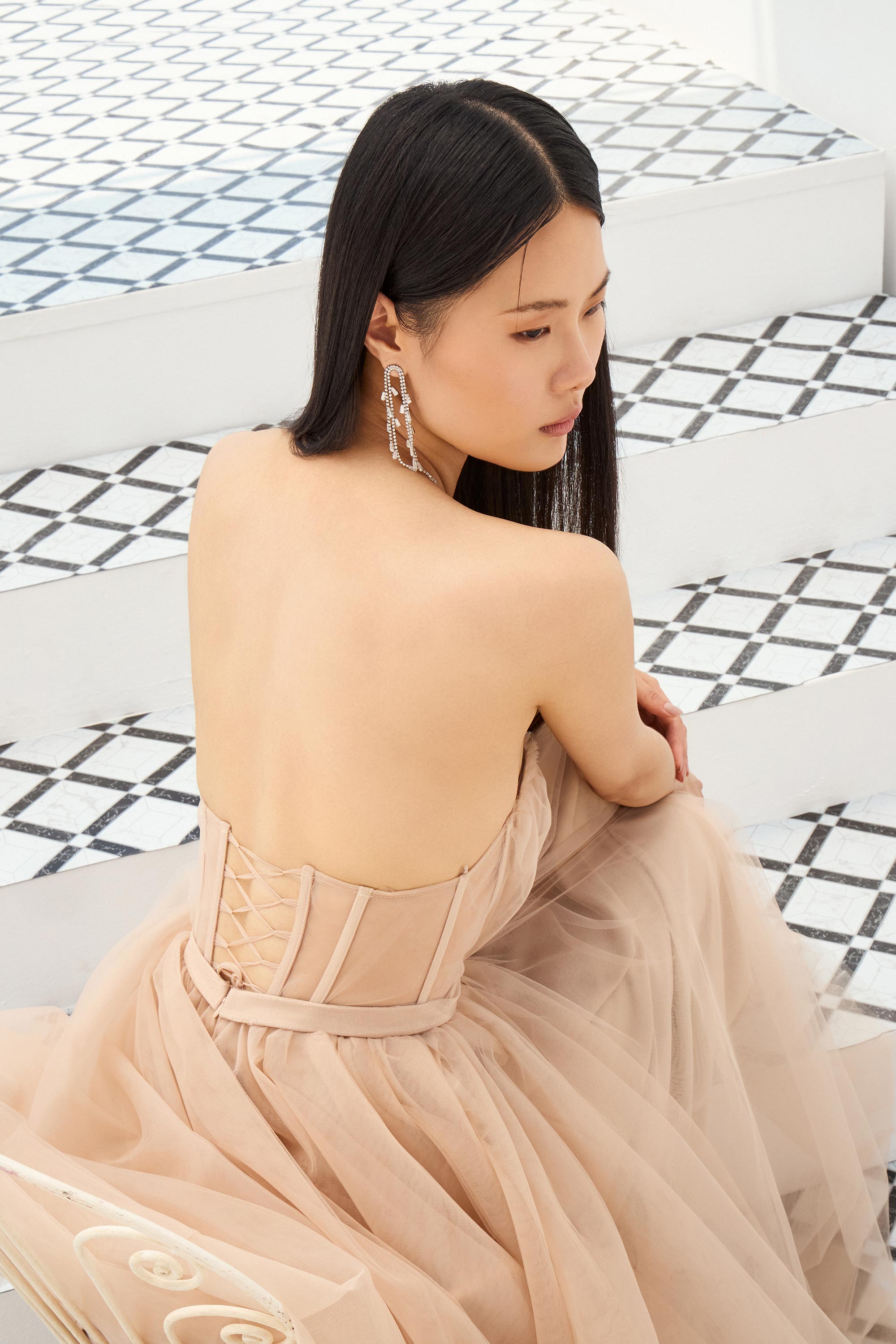 Κοκτέιλ Φορέματα / Στράπλες ρομαντικό μίντι φόρεμα με αέρινη τούλινη φούστα