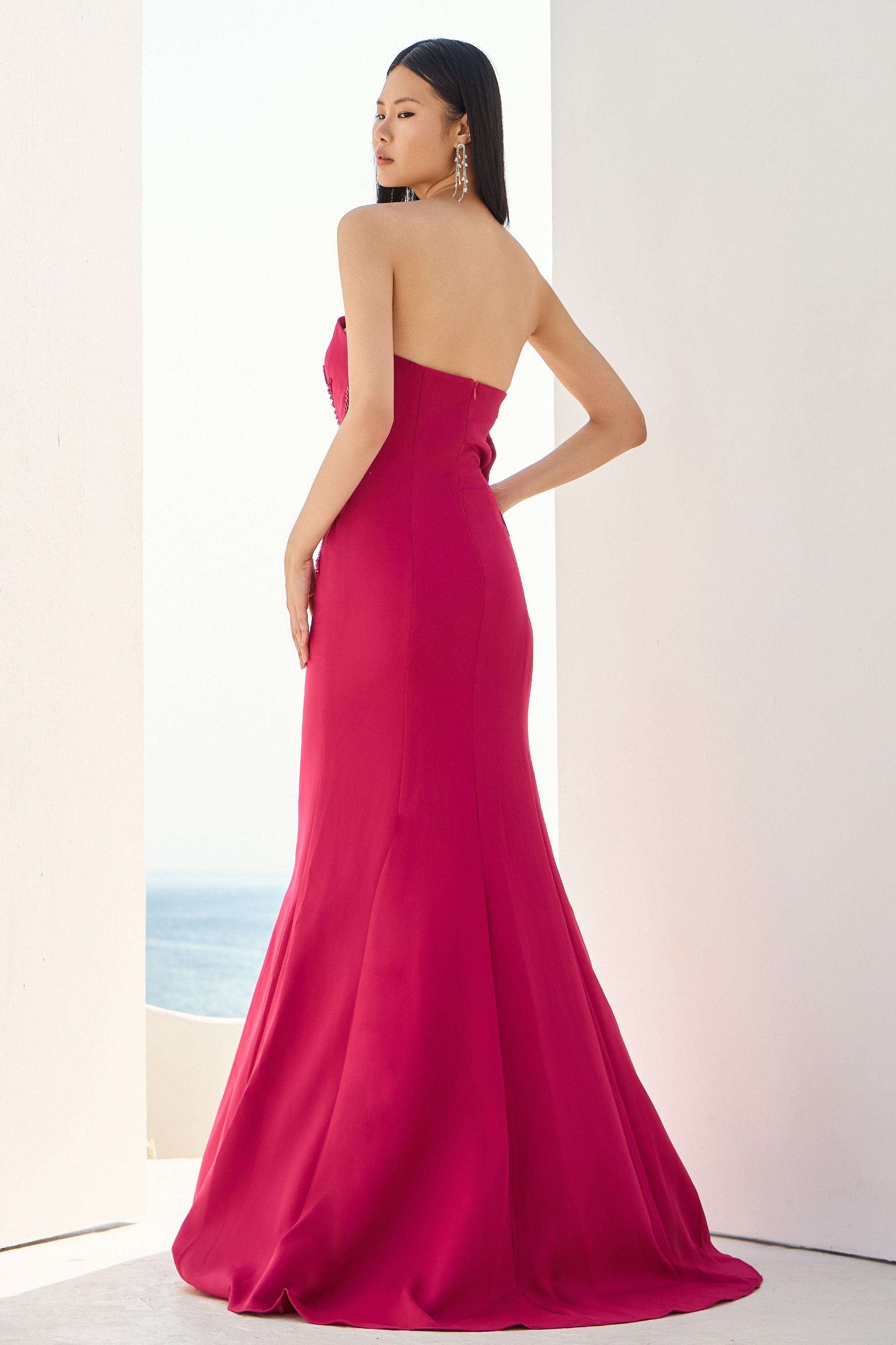 Abiti da Cocktail / Abito sirena strapless con ricamo elegante e vistoso laterale