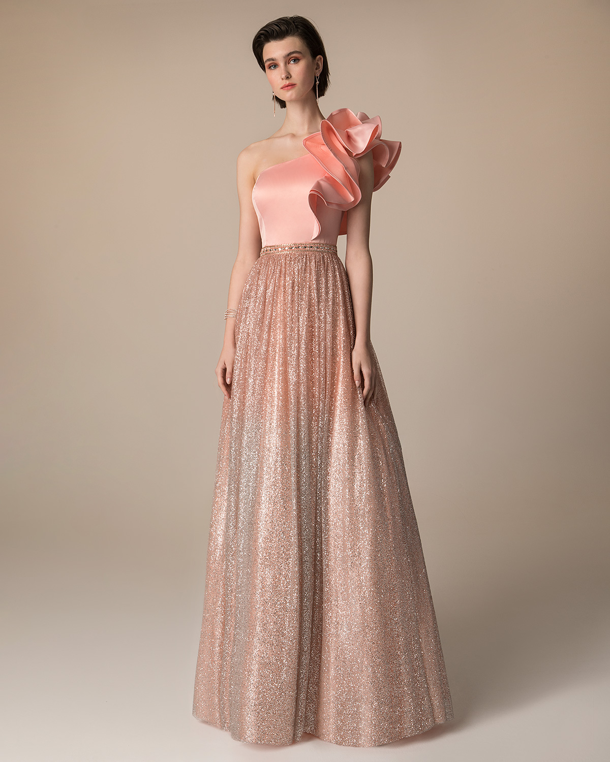 Evening Dresses / One shoulder evening dress with glitter