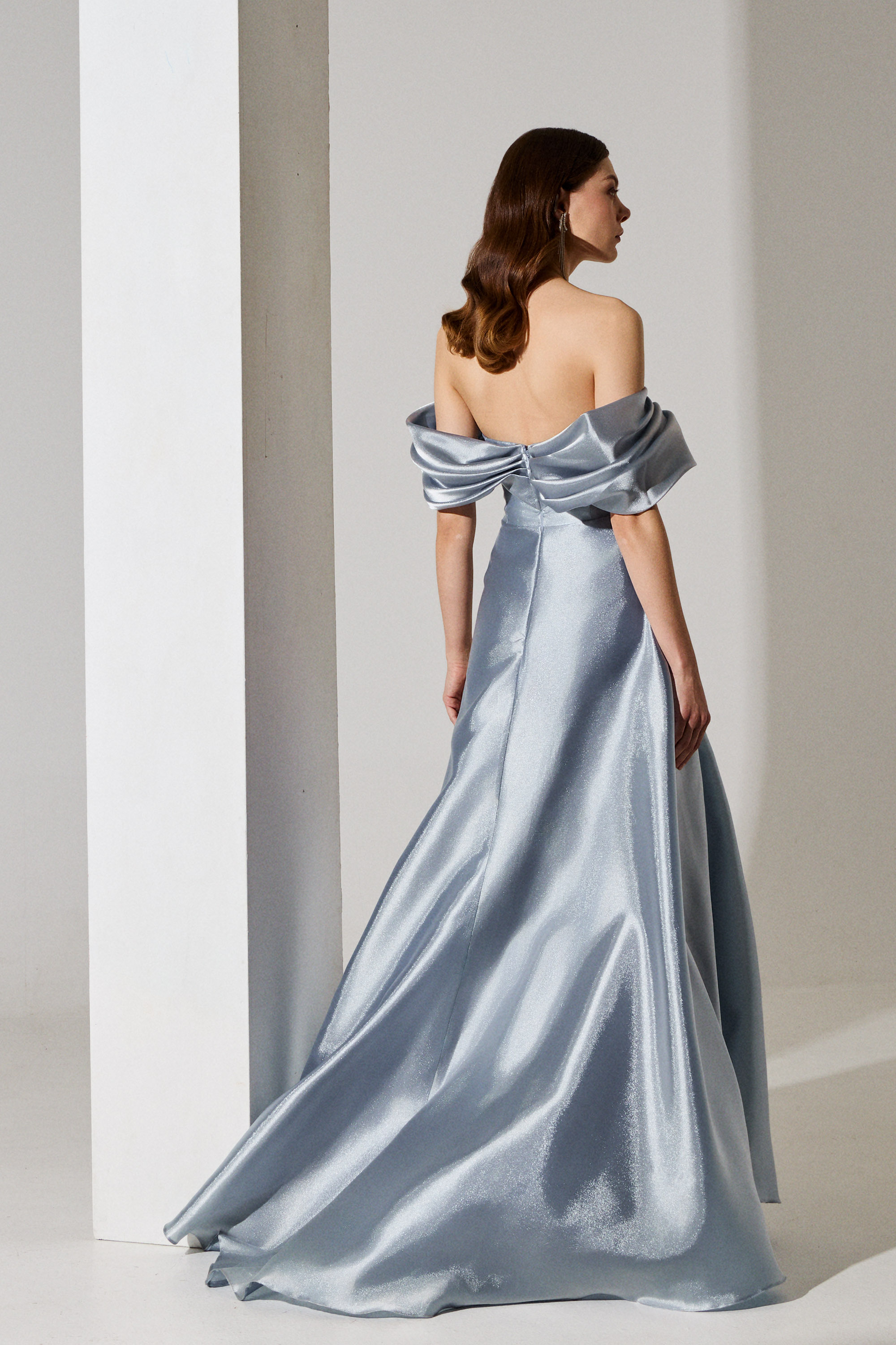 Evening Dresses / Evening long organza dress with low sleeves