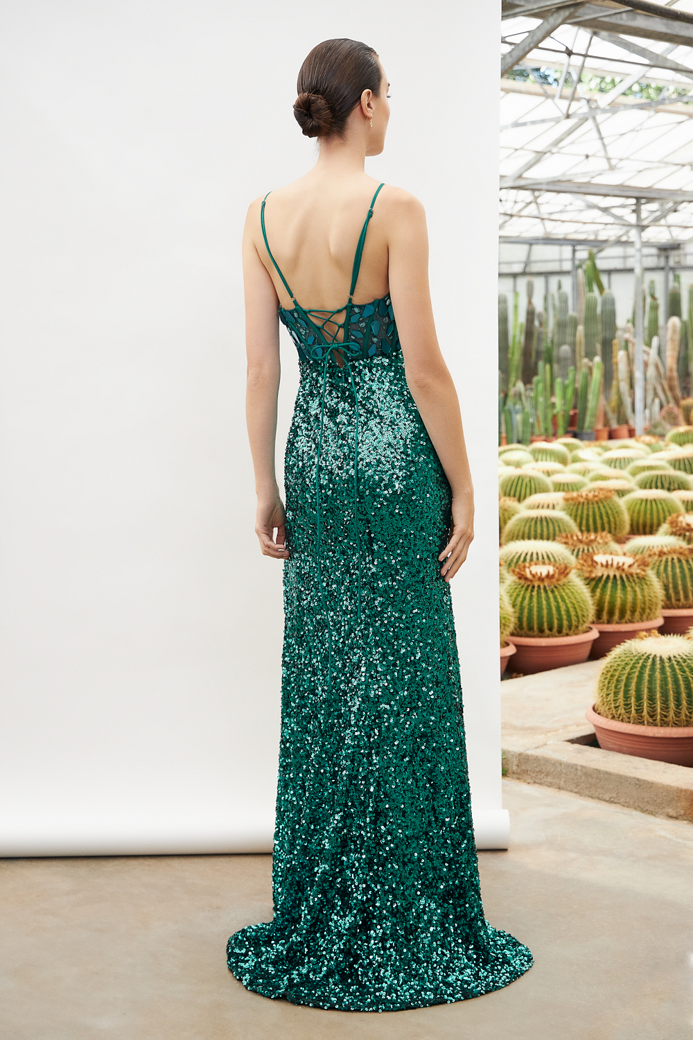 Evening Dresses / Long evening open back dress with sequences and beaded top