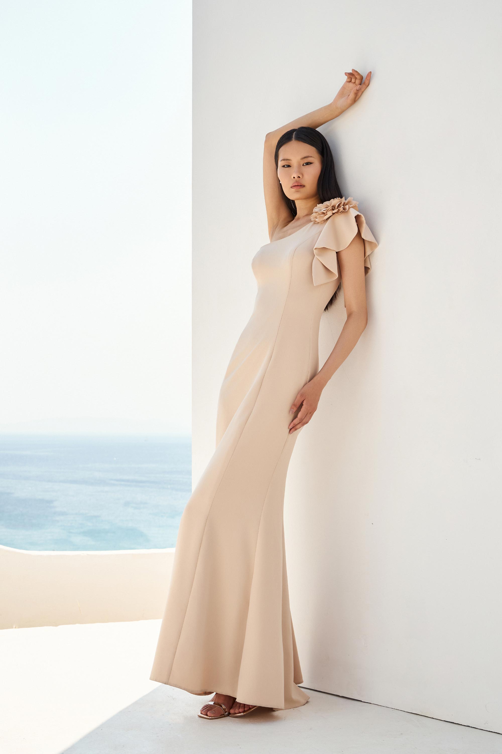 Βραδινά Φορέματα / Βραδινό γοργονέ φόρεμα ενός ώμου με εντυπωσιακό μανίκι.