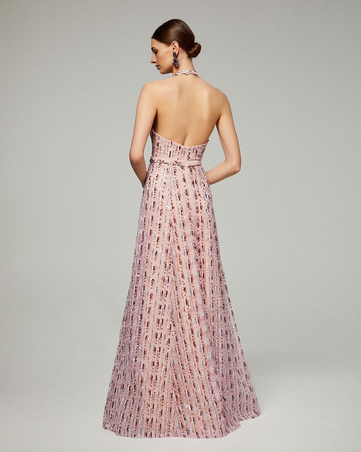 Evening Dresses / Long evening fully beaded dress with sequences and open back