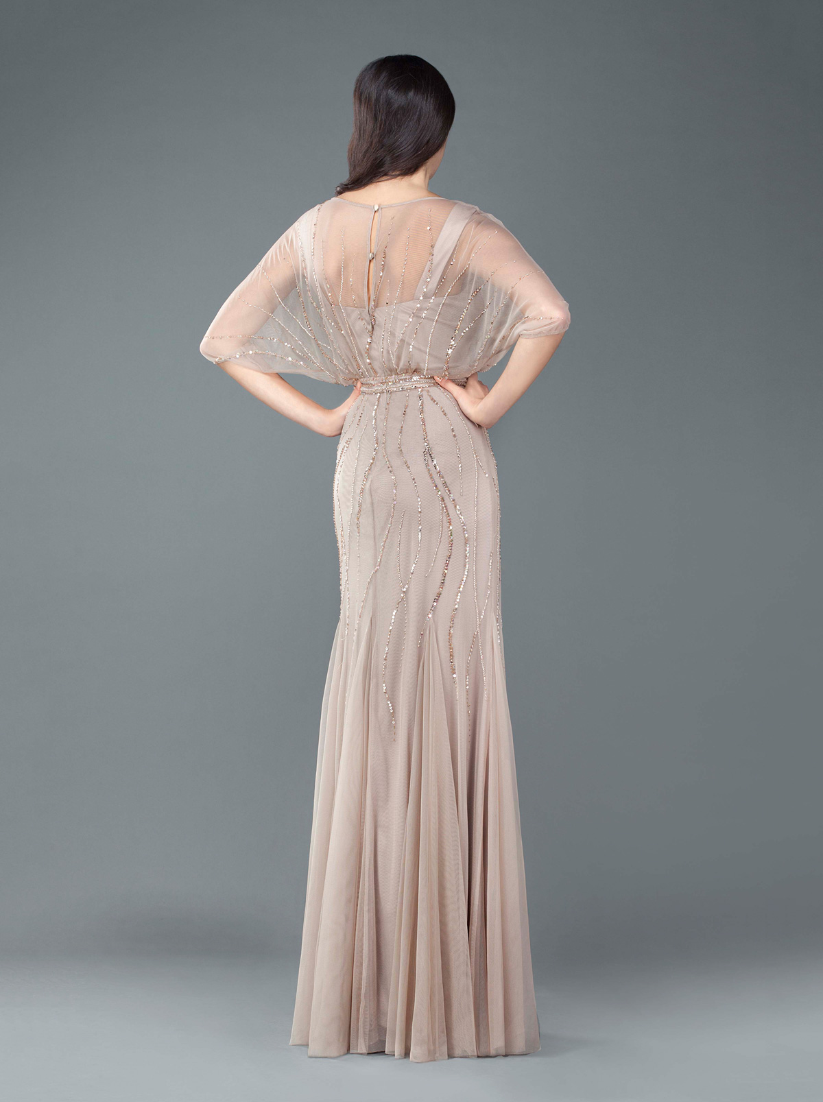 Evening Dresses / Evening long dress with beading and sleeves